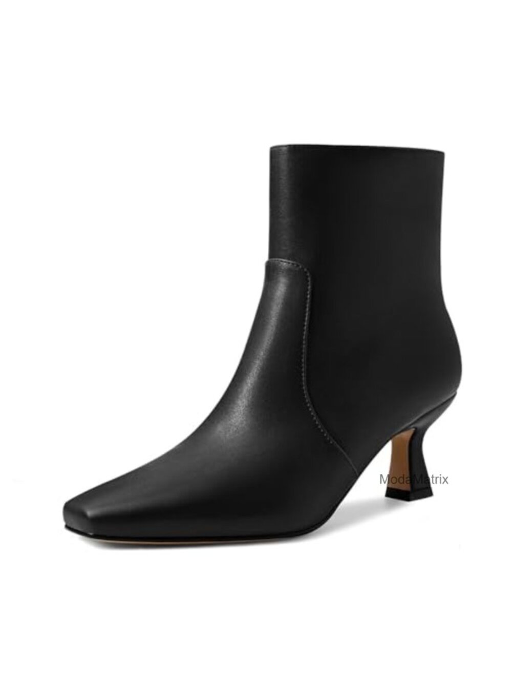 Women's Ankle Boots Kitten Heel Square Toe Faux Leather Side Zip Booties